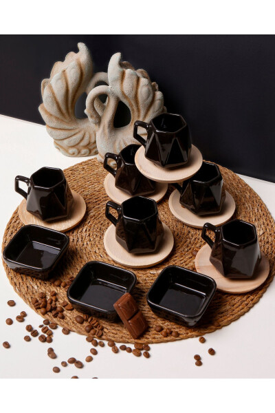 Prism Black 6-Piece Coffee Cup and Saucer Set 15 Pieces - 1