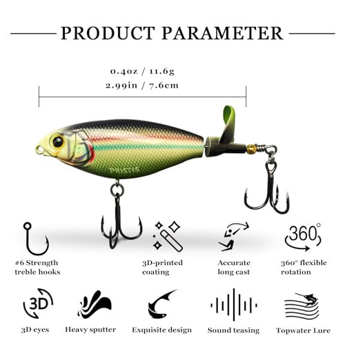 Pristis 3 pcs Topwater Fishing Lures with Propeller Tail & Fish Gripper, Fish Grabber Tool with Lanyard, Fishing Gear Lures Kit Set Combination - 14