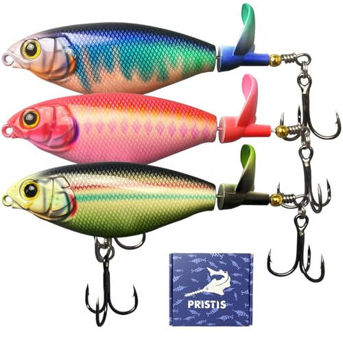 Pristis 3 pcs Topwater Fishing Lures with Propeller Tail & Fish Gripper, Fish Grabber Tool with Lanyard, Fishing Gear Lures Kit Set Combination - 2