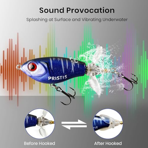 Пристис 3 шт. Поверхностные рыболовные приманки с пропеллерами, плопперы с плавающим вращающимся хвостом, соленая вода пресная вода поверхностные плопперные минные приманки для окуня щуки, плопперные приманки - 4