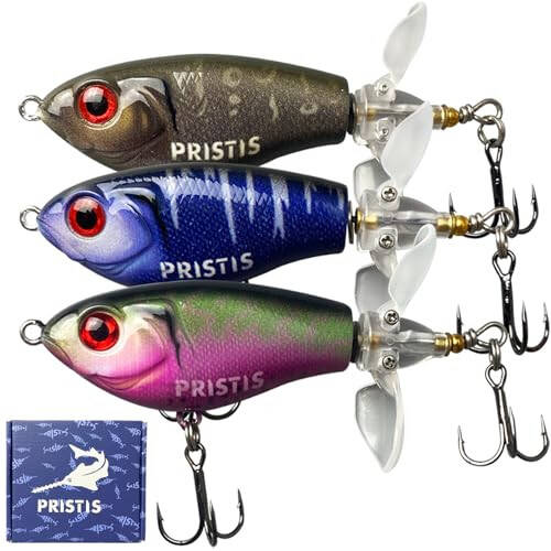 Pristis 3pcs Topwater Fishing Lures with propellers, ploppers with Floating Rotating Tail, Saltwater Freshwater top Water plopping Minnow swimbaits for bass Perch Pike, plopping Sputter baits - 1