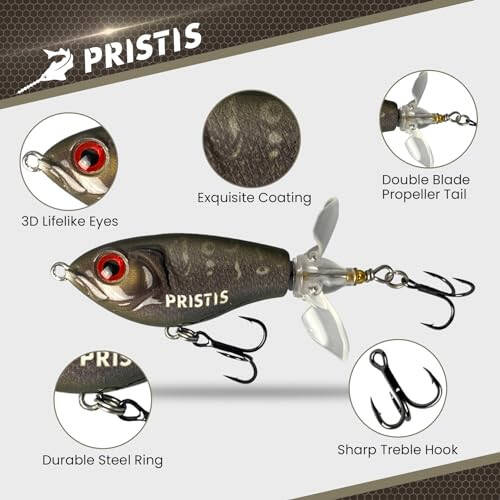 Pristis 3pcs Topwater Fishing Lures with propellers, ploppers with Floating Rotating Tail, Saltwater Freshwater top Water plopping Minnow swimbaits for bass Perch Pike, plopping Sputter baits - 2