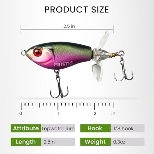 Pristis 3pcs Topwater Fishing Lures with propellers, ploppers with Floating Rotating Tail, Saltwater Freshwater top Water plopping Minnow swimbaits for bass Perch Pike, plopping Sputter baits - 7