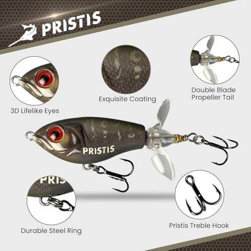 Pristis 3pcs Topwater Fishing Lures with propellers, ploppers with Floating Rotating Tail, Saltwater Freshwater top Water plopping Minnow swimbaits for bass Perch Pike, plopping Sputter baits - 6