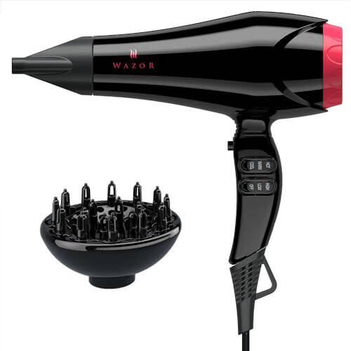 PRO Powerful Hair Dryer with Diffuser Drying Hair Fast, 1875W AC Motor Ionic Blow Dryer with Less Frizz, Shine and Salon, 3 Heat/ 2 Speed, ALCI Plug, Black - 1