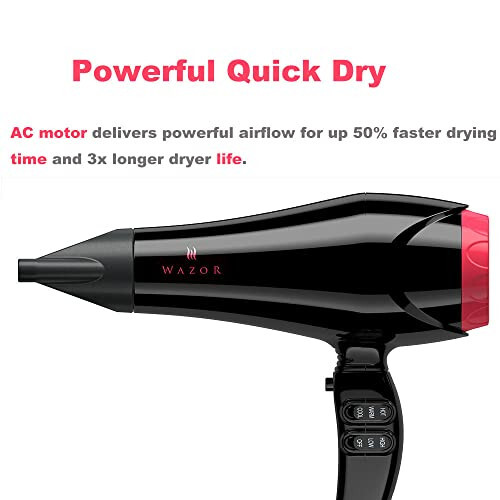 PRO Powerful Hair Dryer with Diffuser Drying Hair Fast, 1875W AC Motor Ionic Blow Dryer with Less Frizz, Shine and Salon, 3 Heat/ 2 Speed, ALCI Plug, Black - 2