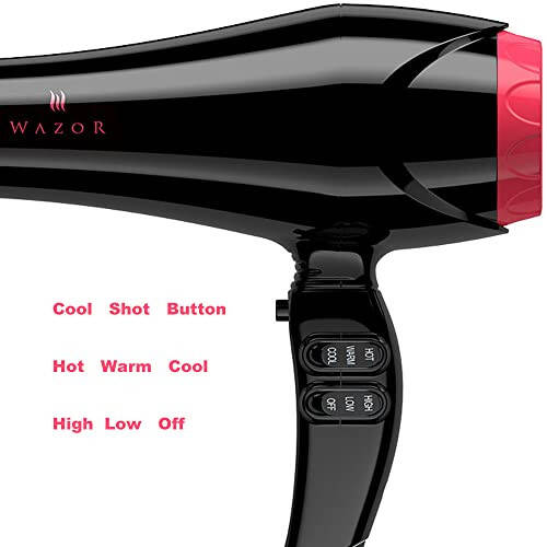 PRO Powerful Hair Dryer with Diffuser Drying Hair Fast, 1875W AC Motor Ionic Blow Dryer with Less Frizz, Shine and Salon, 3 Heat/ 2 Speed, ALCI Plug, Black - 5