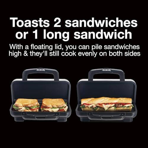 Proctor Silex Deluxe Hot Sandwich Maker with Easy-Clean Durable Nonstick Ceramic Plates, Fits up to 2 Grilled Cheese, Ruebens, Tortas or Subs, Stainless Steel (25415PS) - 5