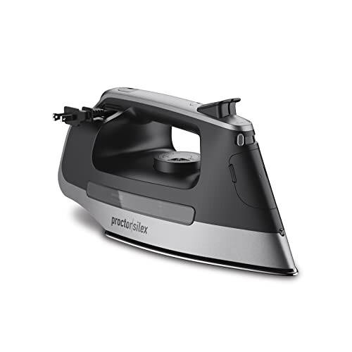 Proctor Silex Steam Iron for Clothes with Durable Stainless Steel Soleplate, 1500 Watts, 8’ Retractable Cord, 3-Way Auto Shutoff, Anti-Drip, Gray and Black (14250) - 1