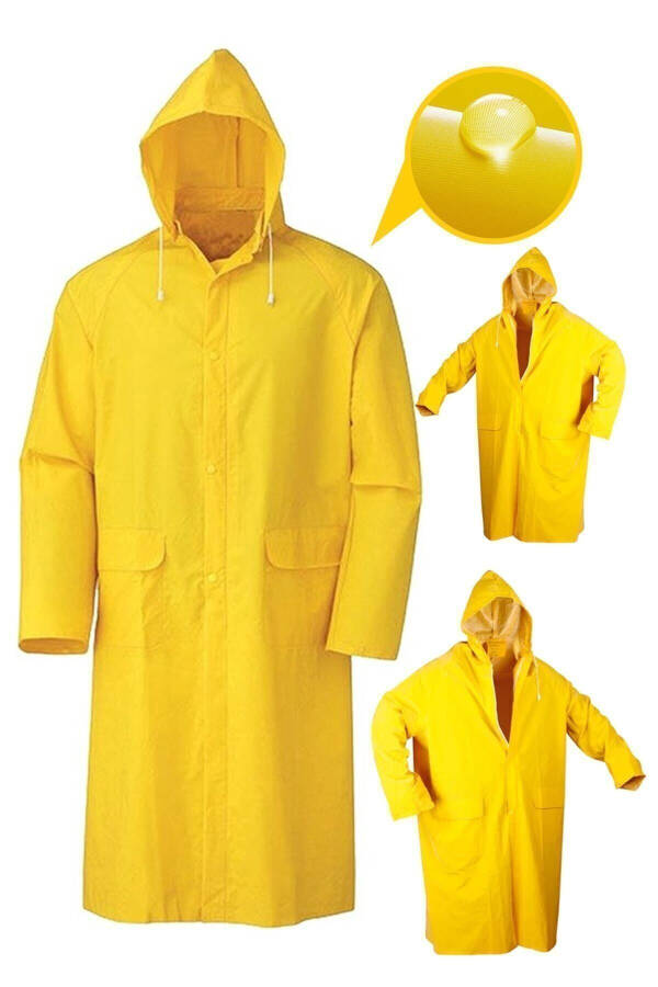 Professional High Quality Pvc Long Raincoat Trench Coat Yellow 0.32 Mıc Xxl - 1