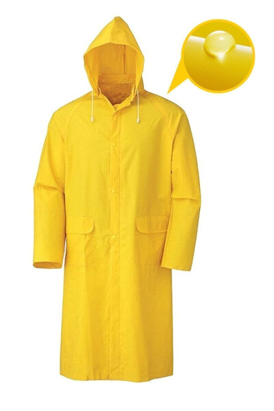 Professional High Quality Pvc Long Raincoat Trench Coat Yellow 0.32 Mıc Xxl - 2