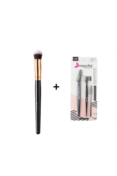 Professional Oval Concealer Brush + Eyebrow Shaping Set - 2