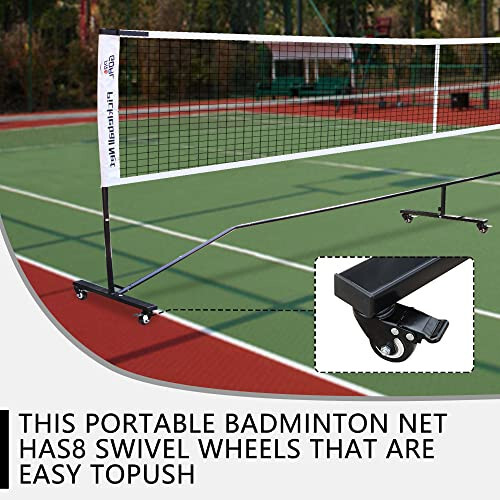 Progoal Badminton Pickleball Net System with Universal Wheel, Movable Steady Metal Frame, Strong Nylon Net and Carrying Bag, 22 Feet Portable Height Adjustable Net for Pickleball and Other Games - 5