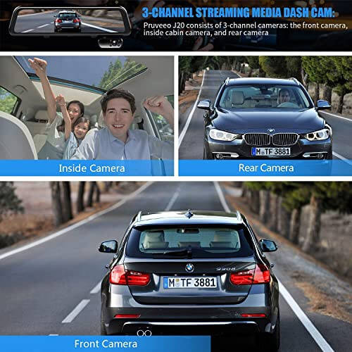 PRUVEEO 2K Mirror Dash Cam 3 Channel,Rear View Mirror Camera,Dash cam Front and Rear Inside,12'' Full Touch Screen, IR Night Vision(Sony Sensor),GPS,Parking Assistance, G-Sensor,Free128GB Card - 2