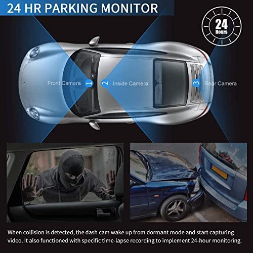 PRUVEEO 2K Mirror Dash Cam 3 Channel,Rear View Mirror Camera,Dash cam Front and Rear Inside,12'' Full Touch Screen, IR Night Vision(Sony Sensor),GPS,Parking Assistance, G-Sensor,Free128GB Card - 7