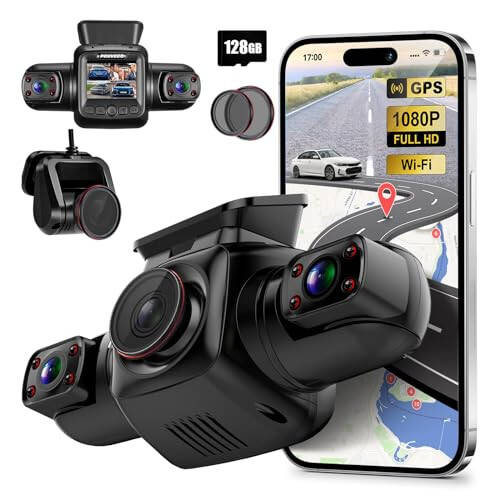 PRUVEEO 360 Degree View 4 Channel Dash Cam Front and Rear Inside Left Right, Dash Camera for Cars with CPL, Built-in GPS WiFi Night Vision, 24/7 Recording Parking Mode Monitor, Free 128G Card - 1