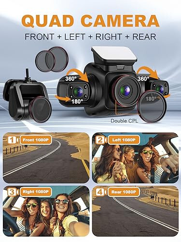 PRUVEEO 360 Degree View 4 Channel Dash Cam Front and Rear Inside Left Right, Dash Camera for Cars with CPL, Built-in GPS WiFi Night Vision, 24/7 Recording Parking Mode Monitor, Free 128G Card - 7