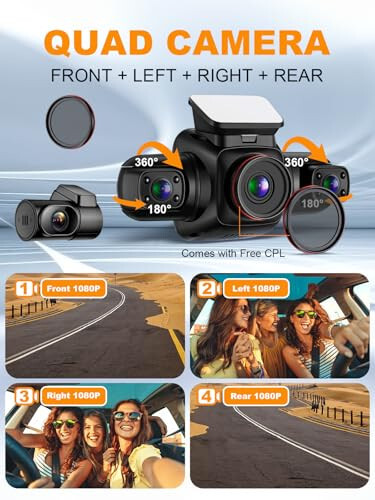 PRUVEEO 360 Degree View 4 Channel Dash Cam Front and Rear Inside Left Right, Dash Camera for Cars with CPL, Built-in GPS WiFi Night Vision, 24/7 Recording Parking Mode Monitor, Free 128G Card - 5