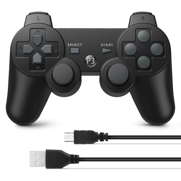 PS3 Oyun Kumandası, Çift titreşimli ve hareket sensörlü kablosuz Playstation 3 Oyun Kumandası, Bluetooth Yeniden Şarj Edilebilir PS3 Kumandası, Siyah (1 Paket) - 8