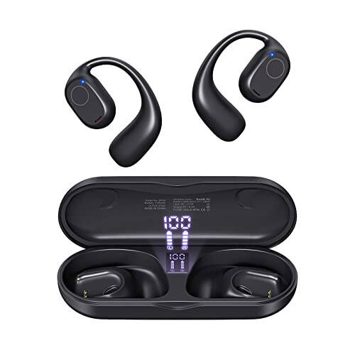 PSIER Open Ear Headphones, Bluetooth 5.3 Wireless Sports Headphones with Digital Display Charging Case 40 Hours Playtime True Earbuds with Earhooks for Running, Walking, Workout - 1