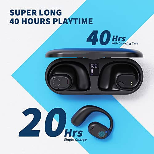 PSIER Open Ear Headphones, Bluetooth 5.3 Wireless Sports Headphones with Digital Display Charging Case 40 Hours Playtime True Earbuds with Earhooks for Running, Walking, Workout - 4