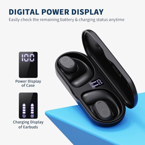 PSIER Open Ear Headphones, Bluetooth 5.3 Wireless Sports Headphones with Digital Display Charging Case 40 Hours Playtime True Earbuds with Earhooks for Running, Walking, Workout - 6