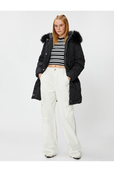 Puffer jacket with pockets, zipper, hood and plush details - 1