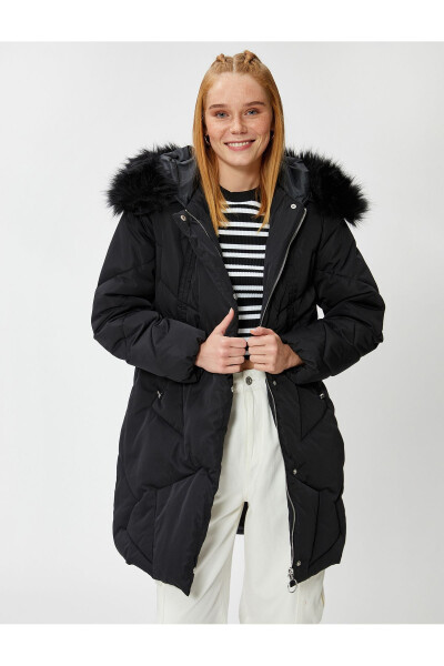 Puffer jacket with pockets, zipper, hood and plush details - 2