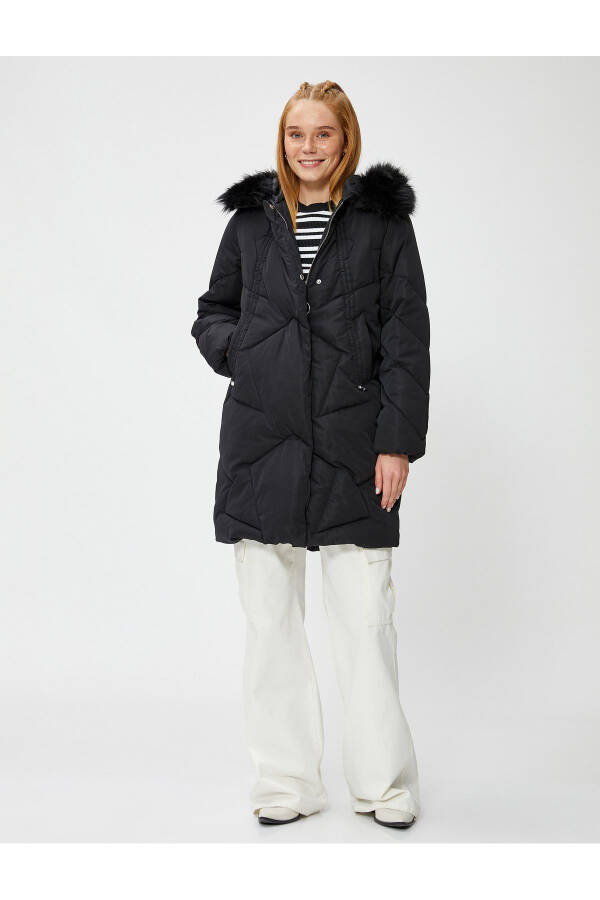 Puffer jacket with pockets, zipper, hood and plush details - 3