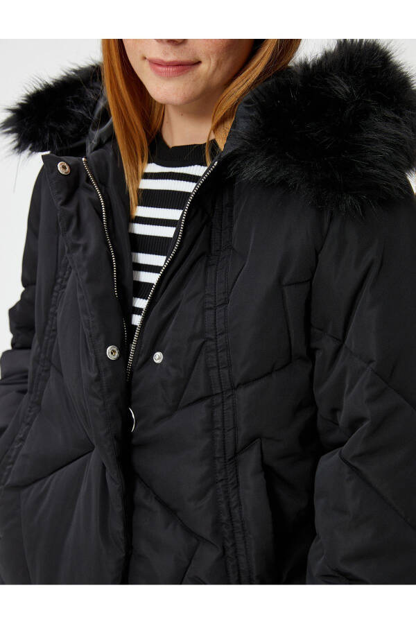 Puffer jacket with pockets, zipper, hood and plush details - 5