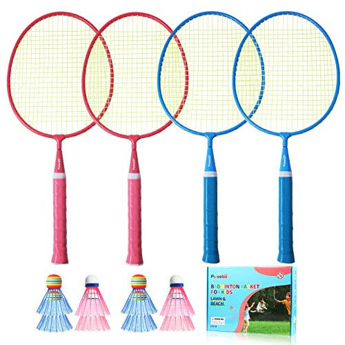 PULEEBO Badminton Racket for Kids - Outdoor Racquet Sports Toys for Children with shuttlecocks, Beach Lawn Yard Badminton Set Game for Kids and Adults,Backyard Outside Sport Game - 1