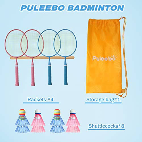 PULEEBO Çocuklar için Badminton Raketi - Çocuklar için Açık Raket Spor Oyuncakları, Çocuk ve Yetişkinler için Çift Oyun, Plaj Çim Bahçe Badminton Seti - 2