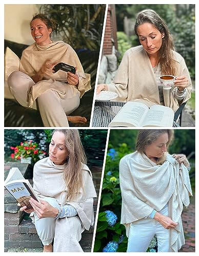 PULI Womens Large Cross Front Poncho Sweater Wrap Topper Knitted Elegant Shawls Cape for Fall Winter - 4