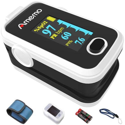 Pulse Oximeter Fingertip with Plethysmograph and Perfusion Index, Portable Blood Oxygen Saturation Monitor for Heart Rate and SpO2 Level, O2 Monitor Finger for Oxygen, Pulse Ox, Oximetro, (Black-White) - 1