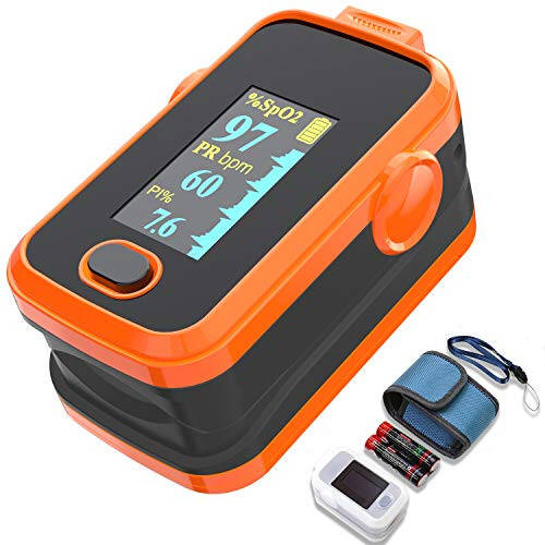 Pulse oximeter fingertip with Plethysmograph and Perfusion Index, Portable Blood Oxygen Saturation Monitor for Heart Rate and SpO2 Level, O2 Monitor Finger for Oxygen,Pulse Ox,Oximetro,(Red-Orange) - 2