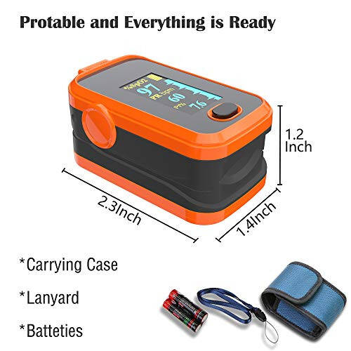 Pulse oximeter fingertip with Plethysmograph and Perfusion Index, Portable Blood Oxygen Saturation Monitor for Heart Rate and SpO2 Level, O2 Monitor Finger for Oxygen,Pulse Ox,Oximetro,(Red-Orange) - 13