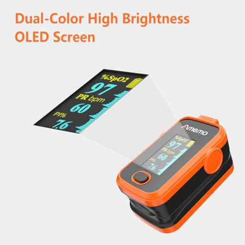 Pulse oximeter fingertip with Plethysmograph and Perfusion Index, Portable Blood Oxygen Saturation Monitor for Heart Rate and SpO2 Level, O2 Monitor Finger for Oxygen,Pulse Ox,Oximetro,(Red-Orange) - 8