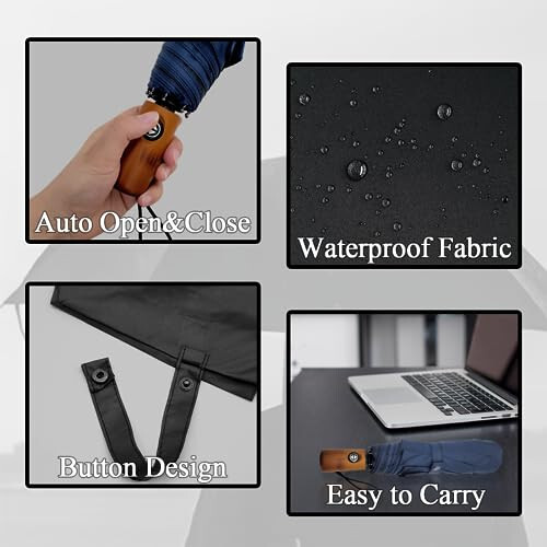 Pumi-geous Automatic Travel Umbrella Windproof Lightweight Strong Compact UV Protection Rain Umbrellas 8Ribs Collapsible Backpack Umbrella Suit For Adult - 3