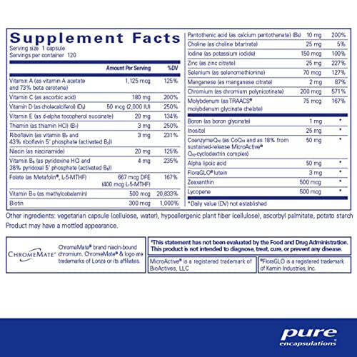 Pure Encapsulations O.N.E. Multivitamin - Günlük Tek Multivitamin, Antioksidan Kompleksi, Metafolin, CoQ10 ve Lutein ile Görme, Bilişsel Fonksiyon ve Hücresel Sağlığı Desteklemek İçin* - 120 Kapsül - 2