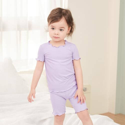 Pureborn Bebek Pijama Takımı - Çocuk Bebek Erkek Kız Kısa Kollu Rahat Uyku Elbisesi 2 Parça 18A-7Y - 32