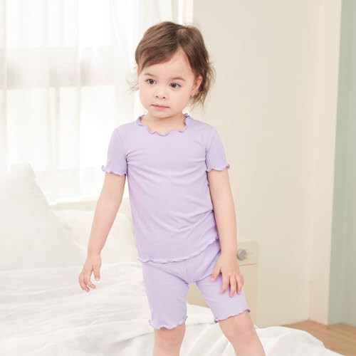 Pureborn Bebek Pijama Takımı - Çocuk Bebek Erkek Kız Kısa Kollu Rahat Uyku Elbisesi 2 Parça 18A-7Y - 26