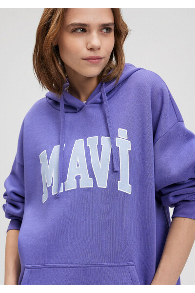 Purple Hooded Sweatshirt with Logo Print 1600361-70613 - 12