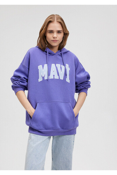 Purple Hooded Sweatshirt with Logo Print 1600361-70613 - 13