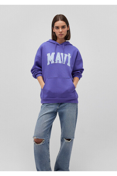 Purple Hooded Sweatshirt with Logo Print 1600361-70613 - 7