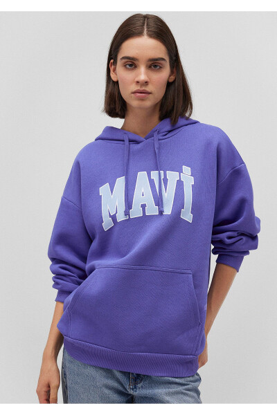 Purple Hooded Sweatshirt with Logo Print 1600361-70613 - 2