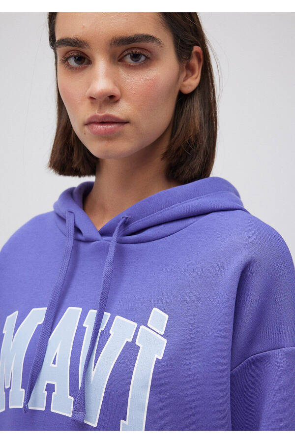 Purple Hooded Sweatshirt with Logo Print 1600361-70613 - 5