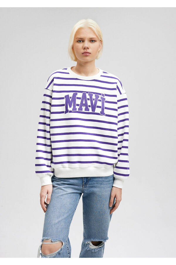 Purple Striped Sweatshirt with Logo Print 1s10099-86806 - 17