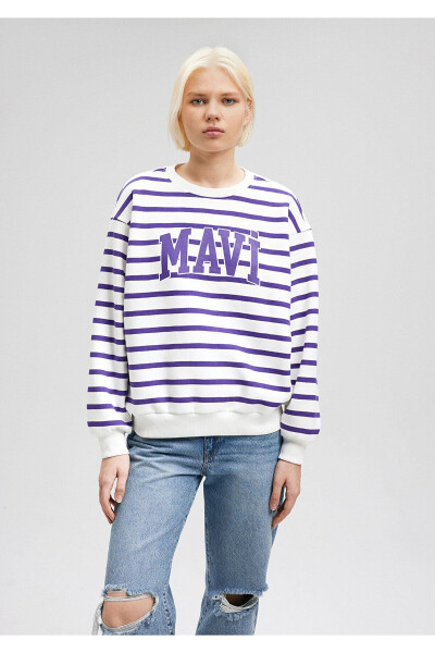 Purple Striped Sweatshirt with Logo Print 1s10099-86806 - 12