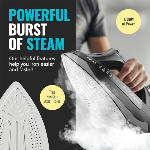 PurSteam Steam Iron for Clothes 1700W with Self-Cleaning Nonstick Stainless Steel Soleplate, Auto Shutoff, Anti-Drip - 2