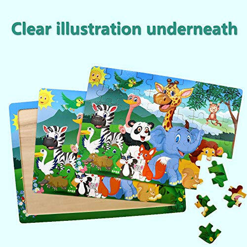 Puzzles for Kids Ages 4-8, 4 Pack Wooden Jigsaw Puzzles 60 Pieces Animal Dinosaur Puzzle Preschool Educational Learning Toys Set for Boys and Girls - 2